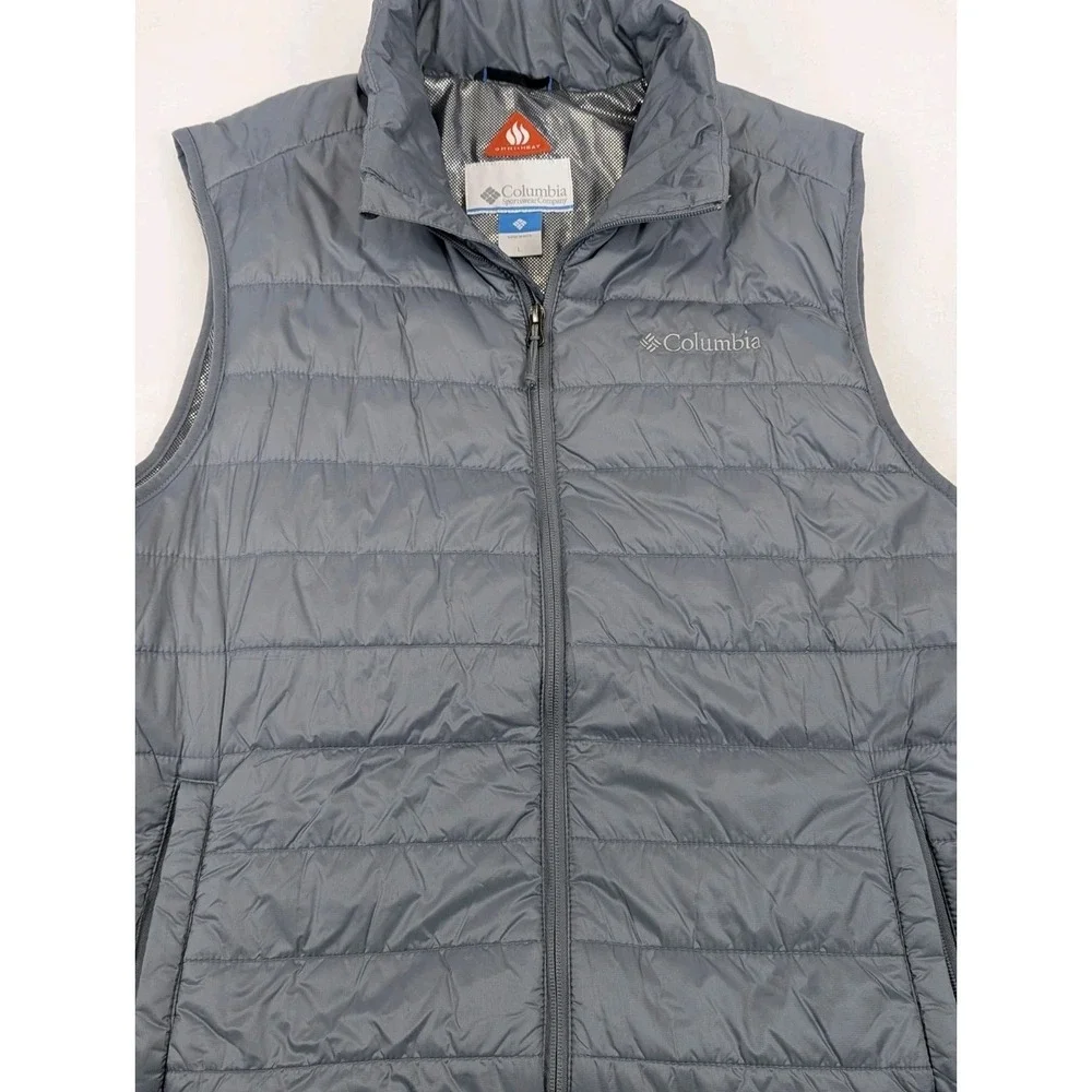 Columbia Omni Heat Puffer‎ Vest Mens LG Gray Full Zip Quilted Winter Outdoor